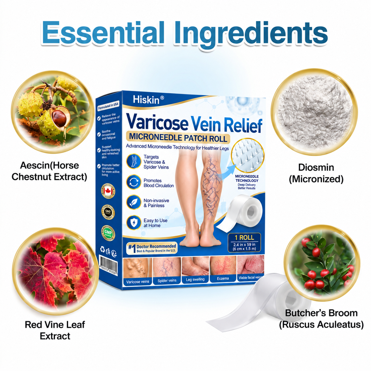 🇨🇦🏆✅️🏃𝗛𝗶𝘀𝗸𝗶𝗻® VeinRepair Microneedle Patch Roll⚡Instant Relief, Long-Term Results